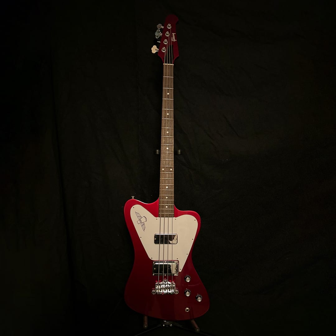Gibson Non-Reverse Thunderbird in Sparkling Burgundy metallic finish, vintage-spec offset bass guitar