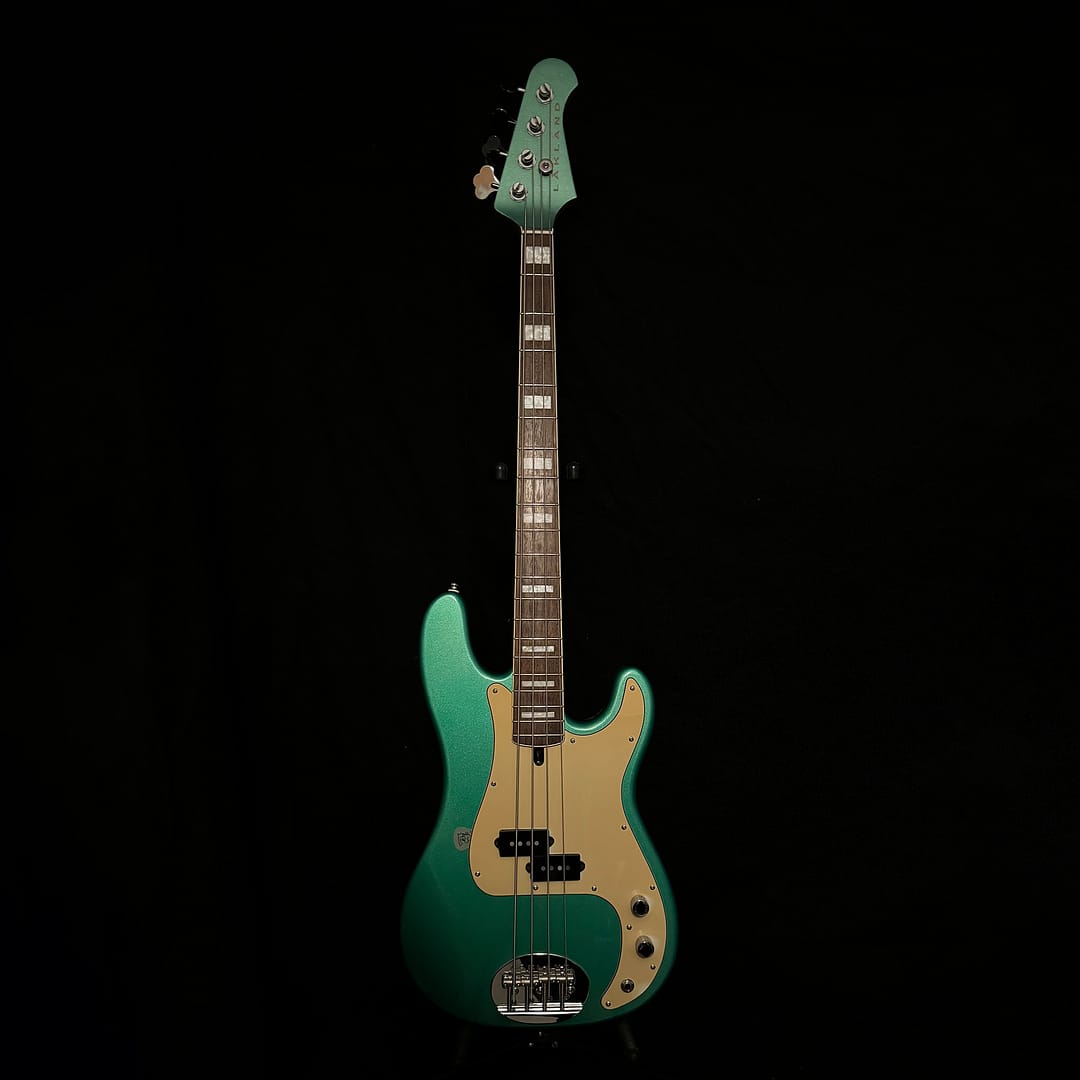 Lakland Skyline 44-64 Custom in Teal Green, P-bass style with block inlays and matching headstock