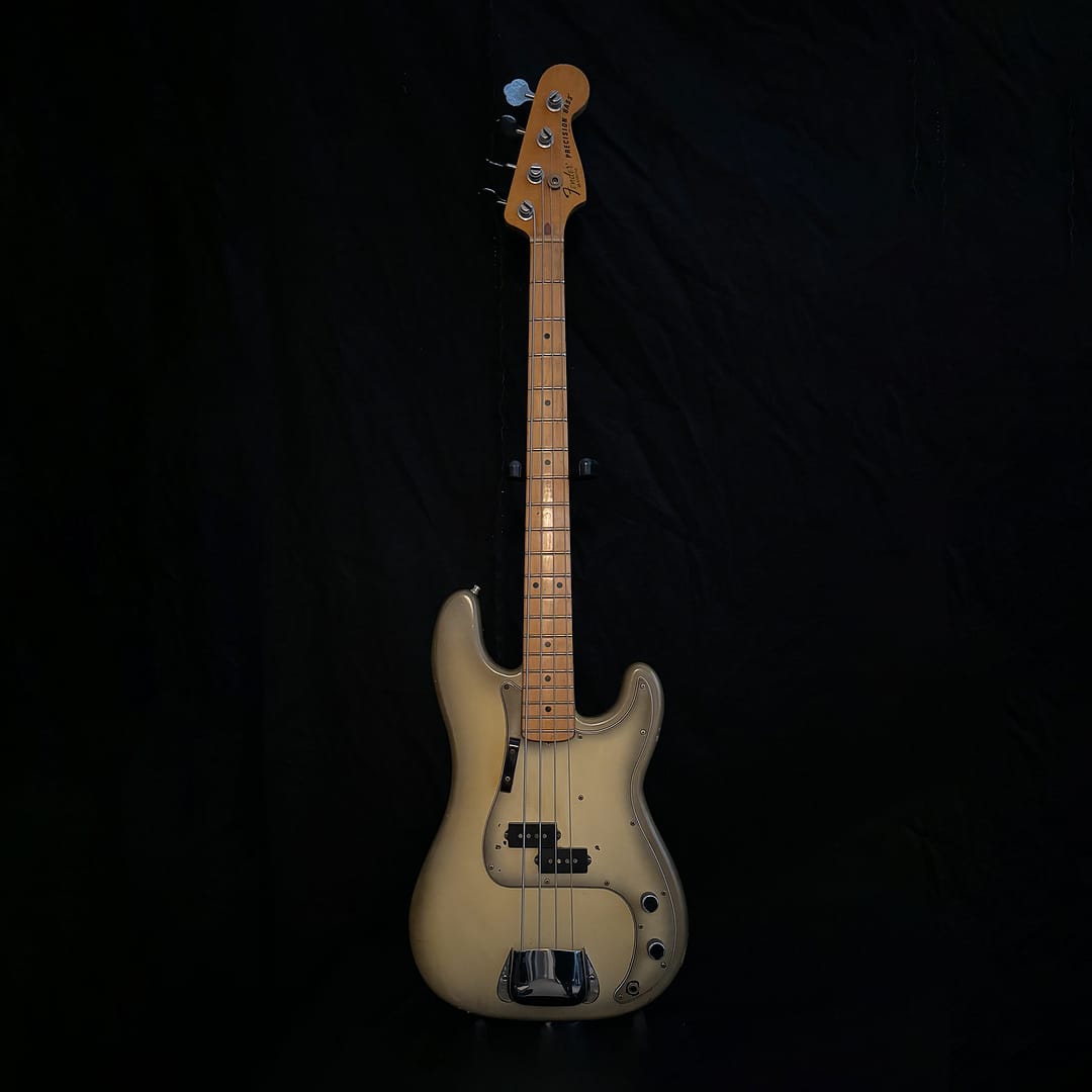 Vintage 1978 Fender Precision Bass in rare Antigua finish with matching pickguard, late 70s CBS era P-bass