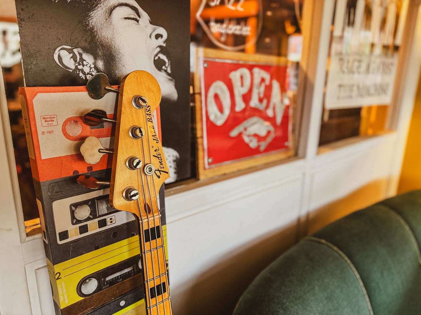 Geddy Lee bass on tour at Rus & Riller record store